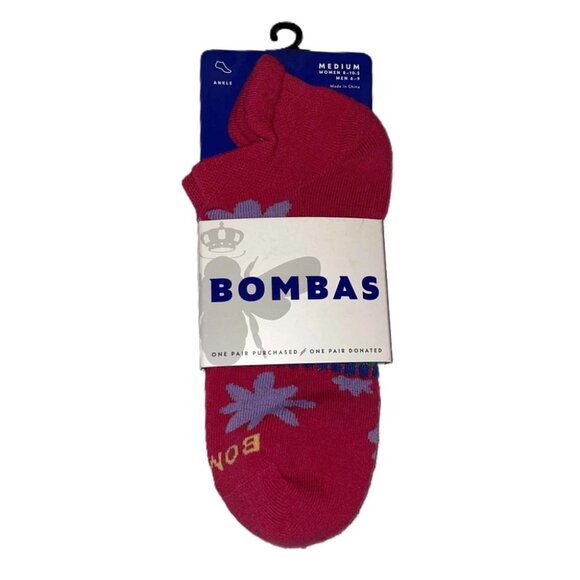 Bombas Womens Ankle Socks Hot Pink Floral Medium Size 8 - 10.5 NWT Authentic - Picture 1 of 4